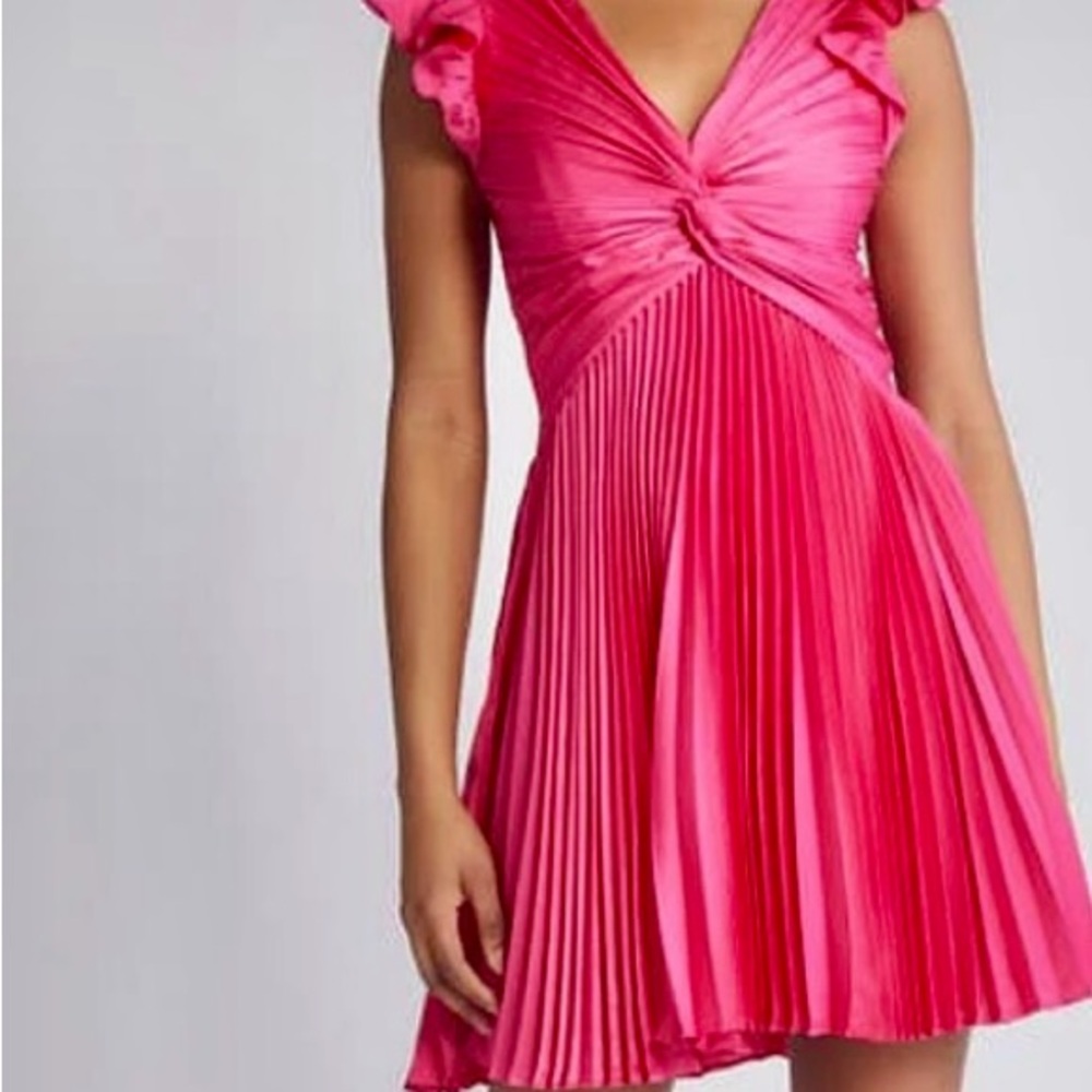 MOON RIVER Pleated Satin Minidress Pink- prom